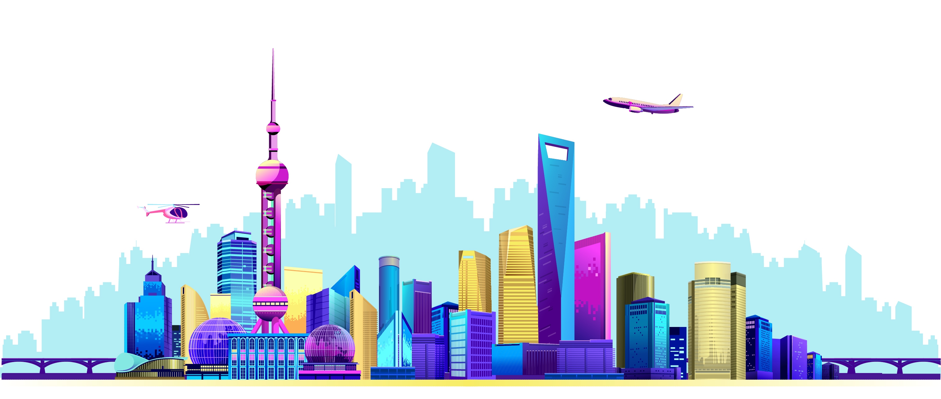 上海城市建筑剪影插画线稿平面海报素材 (17)