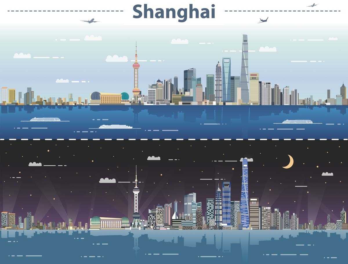 上海城市建筑剪影插画线稿平面海报素材