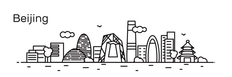 北京城市建筑剪影插画线稿平面海报素材