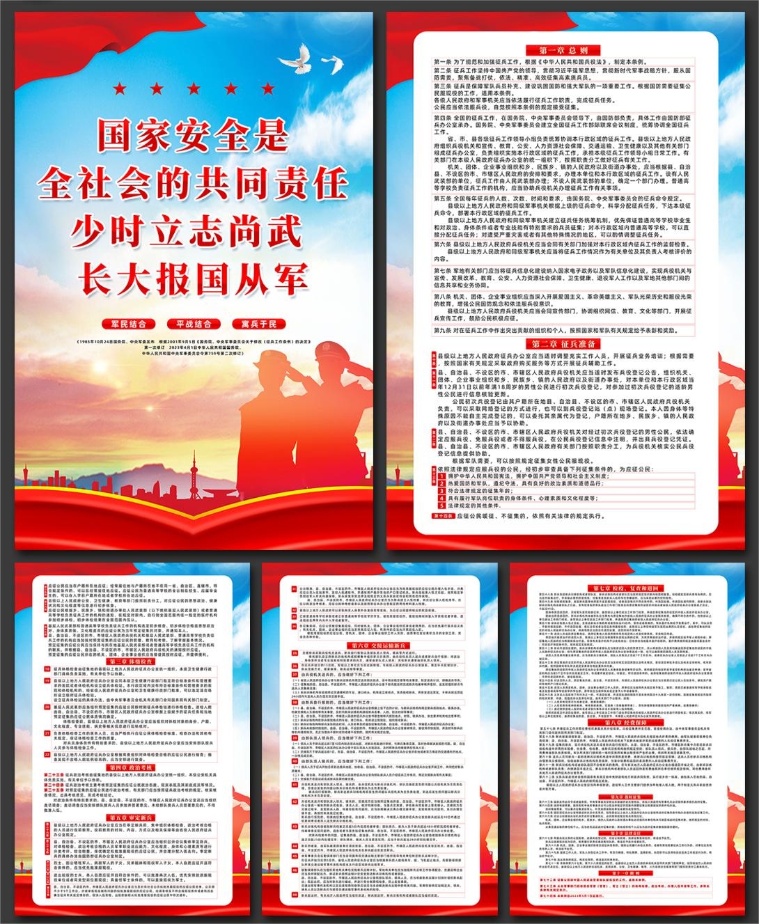 一图读懂新修订征兵工作条例挂画海报套图PSD素材3