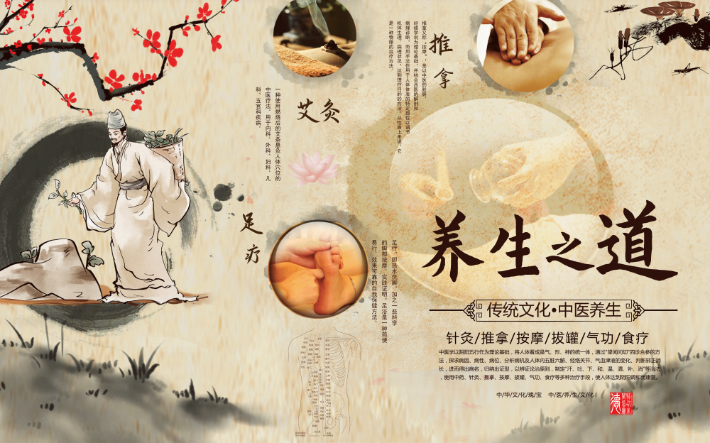 中医养生道馆足疗足浴养生壁画海报