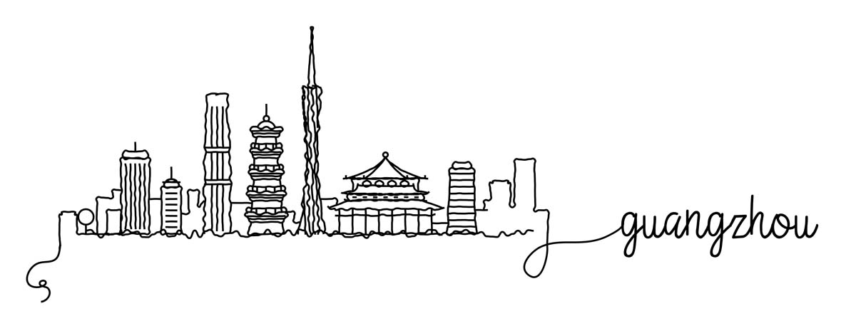 广州城市建筑剪影插画线稿平面海报素材