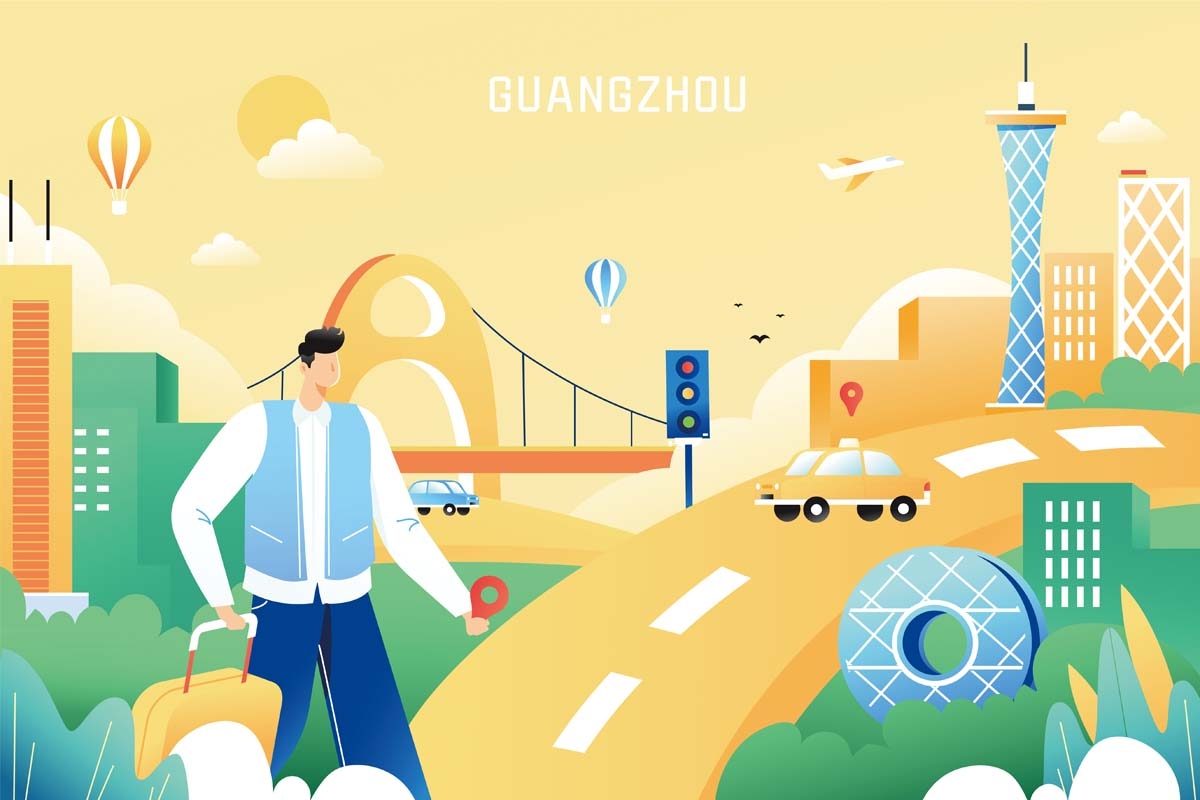广州城市建筑剪影插画线稿平面海报素材
