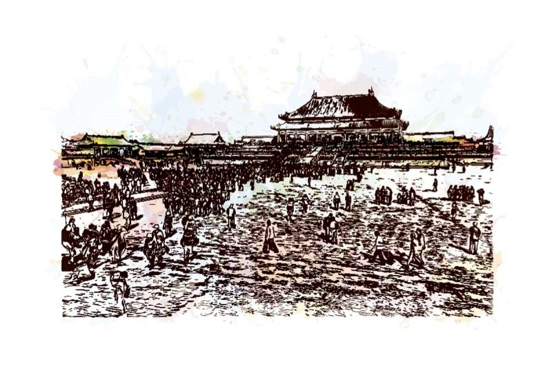 北京城市建筑剪影插画线稿平面海报素材