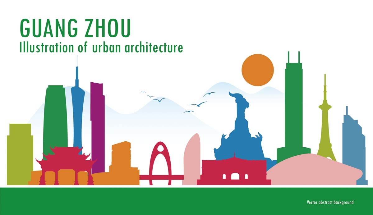 广州城市建筑剪影插画线稿平面海报素材 (42)