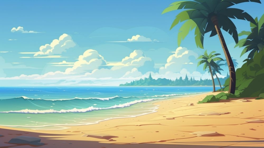 手绘卡通夏天夏日大海边沙滩天空自然风景插画背景展板海报矢量素材图 (7)