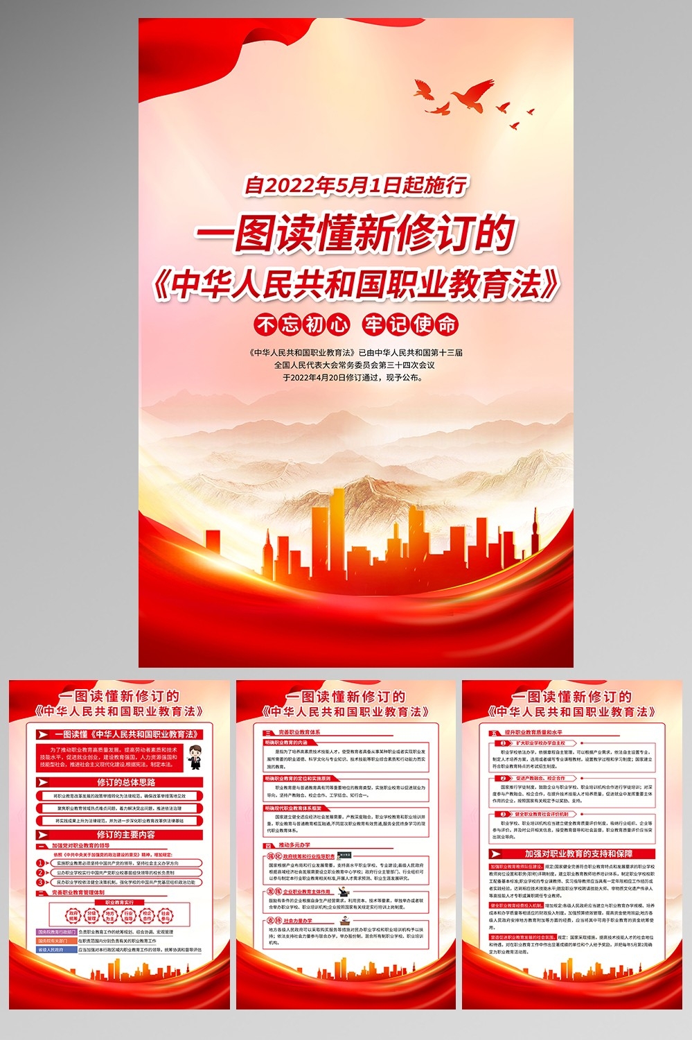 新修订职业教育法展板宣传栏海报挂图三折页PSD素材10