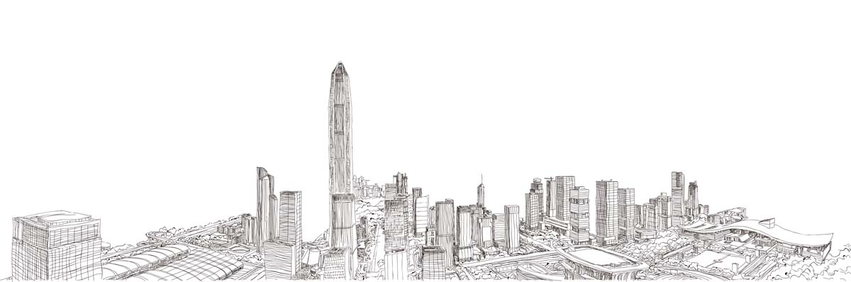 深圳城市建筑剪影插画线稿平面海报素材