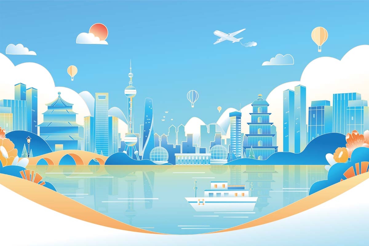 上海城市建筑剪影插画线稿平面海报素材