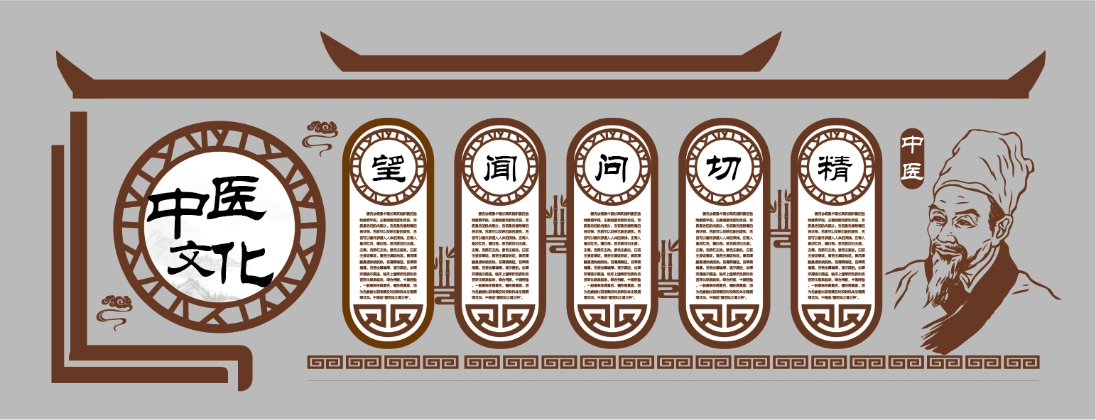 中国传统中医学文化墙望闻问切中医馆楼梯文化墙AI文件素材9