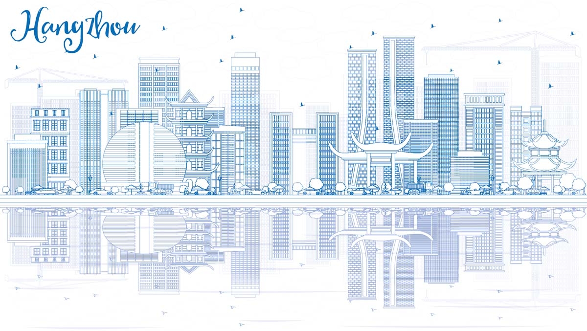 杭州城市建筑剪影插画海报素材