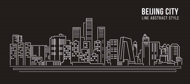 北京城市建筑剪影插画线稿平面海报素材