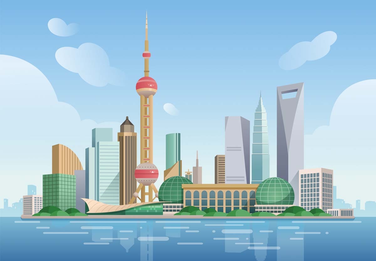 上海城市建筑剪影插画线稿平面海报素材