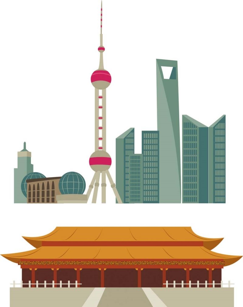 北京城市建筑剪影插画线稿平面海报素材