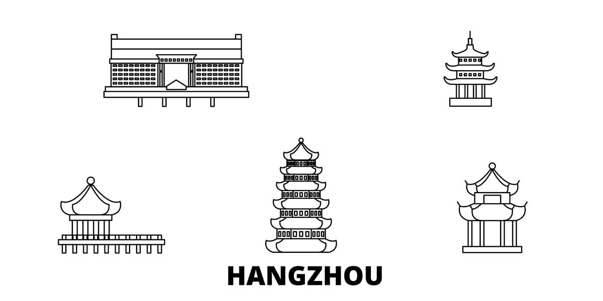 杭州城市建筑剪影插画海报素材