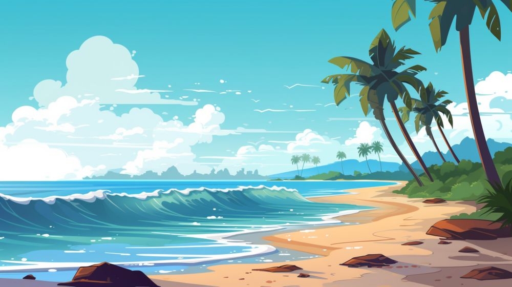 手绘卡通夏天夏日大海边沙滩天空自然风景插画背景展板海报矢量素材图 (20)