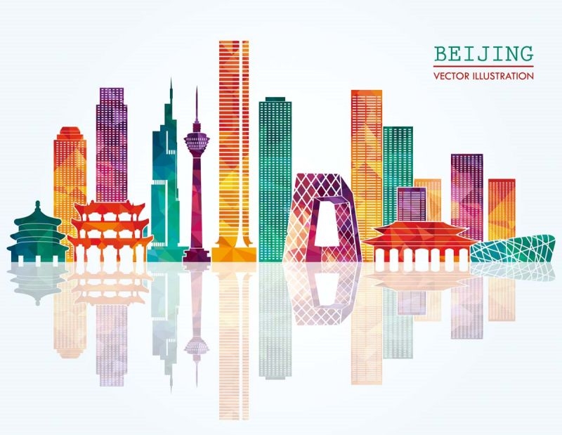 北京城市建筑剪影插画线稿平面海报素材