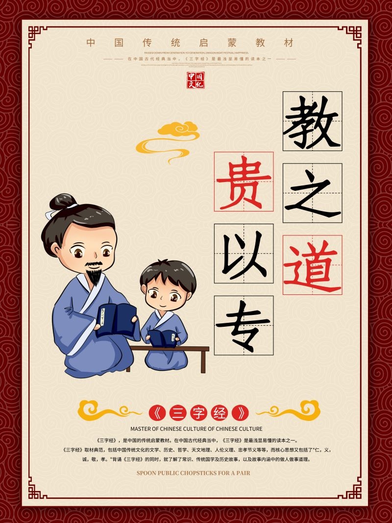 中国风古典传统美德中华文化三字经海报学校宣传展板素材