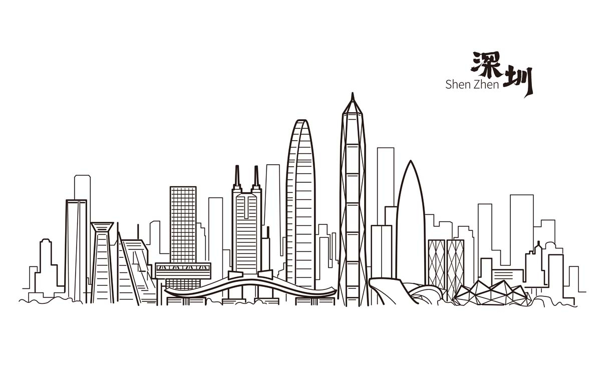 深圳城市建筑剪影插画线稿平面海报素材 (27)