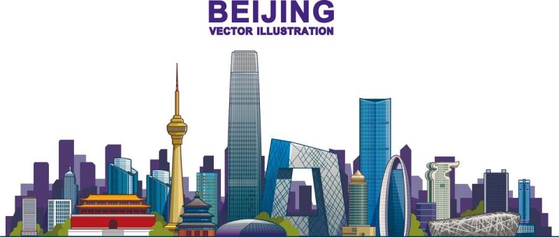 北京城市建筑剪影插画线稿平面海报素材
