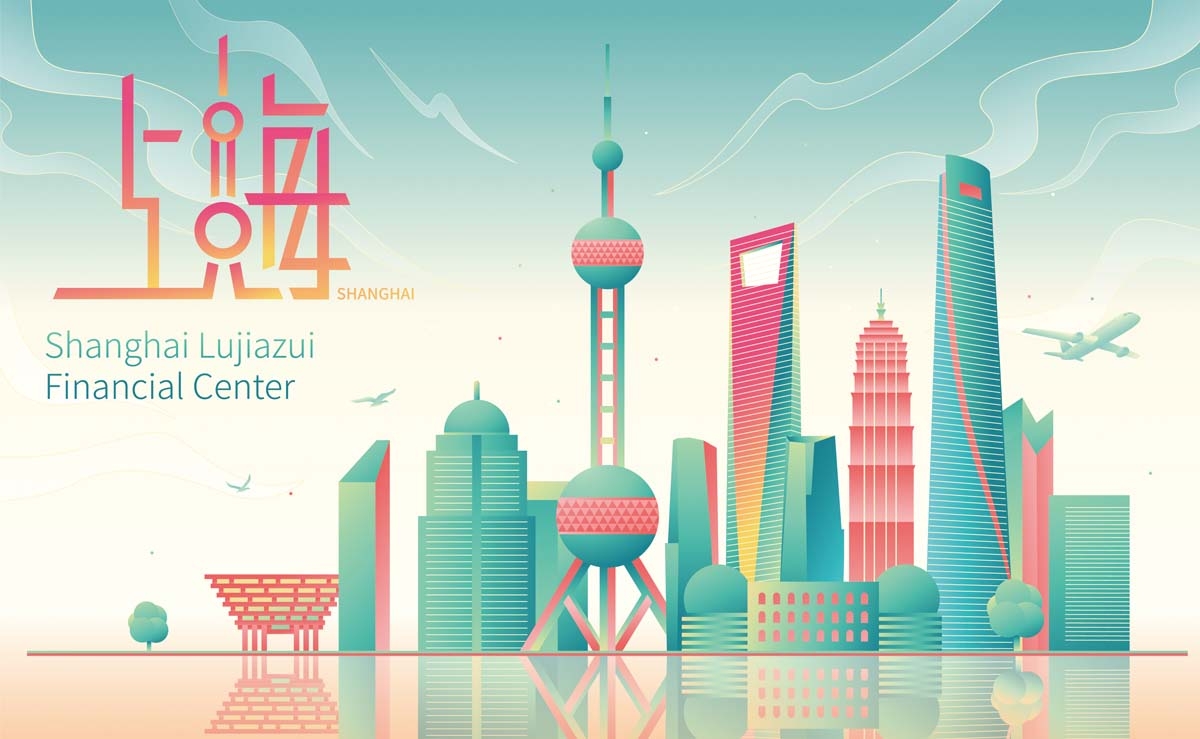 上海城市建筑剪影插画线稿平面海报素材