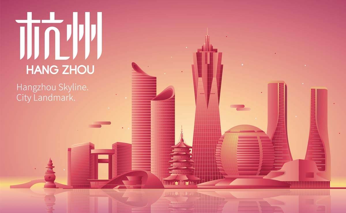 渐变唯美城市插画杭州 (1)21