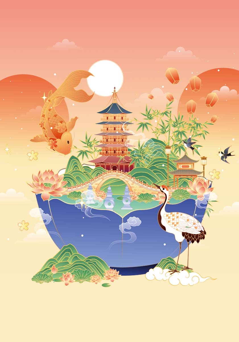 杭州城市建筑剪影插画海报素材 (49)