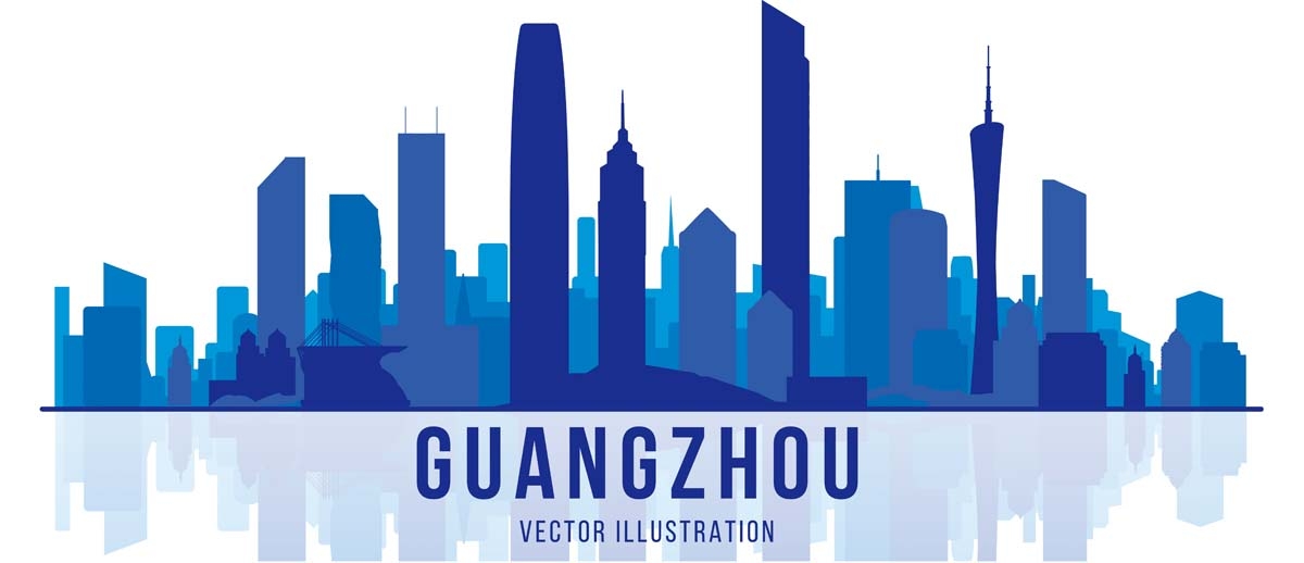 广州城市建筑剪影插画线稿平面海报素材