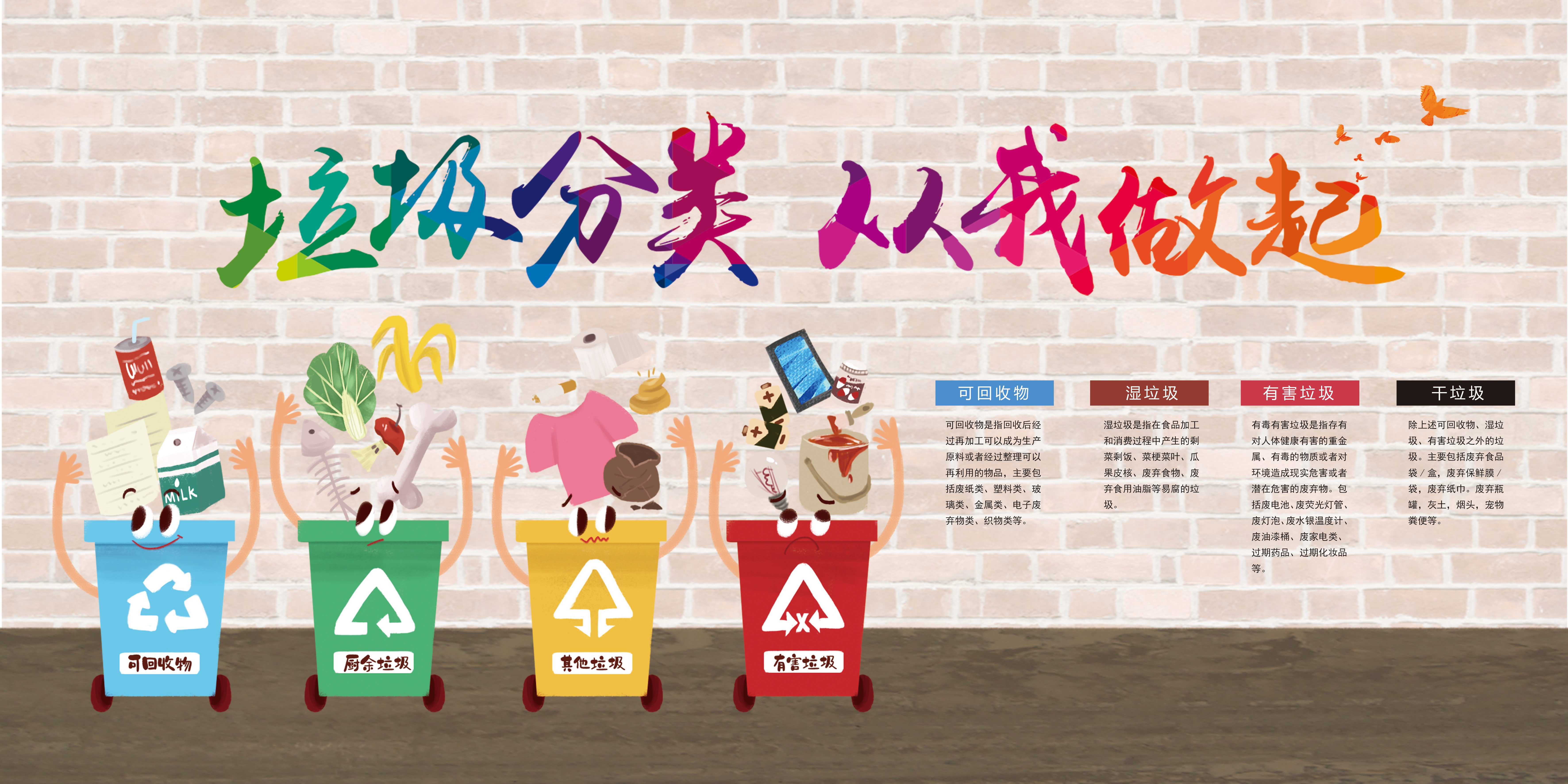 垃圾分类从我做起循环利用绿色环保垃圾不落地海报展板213