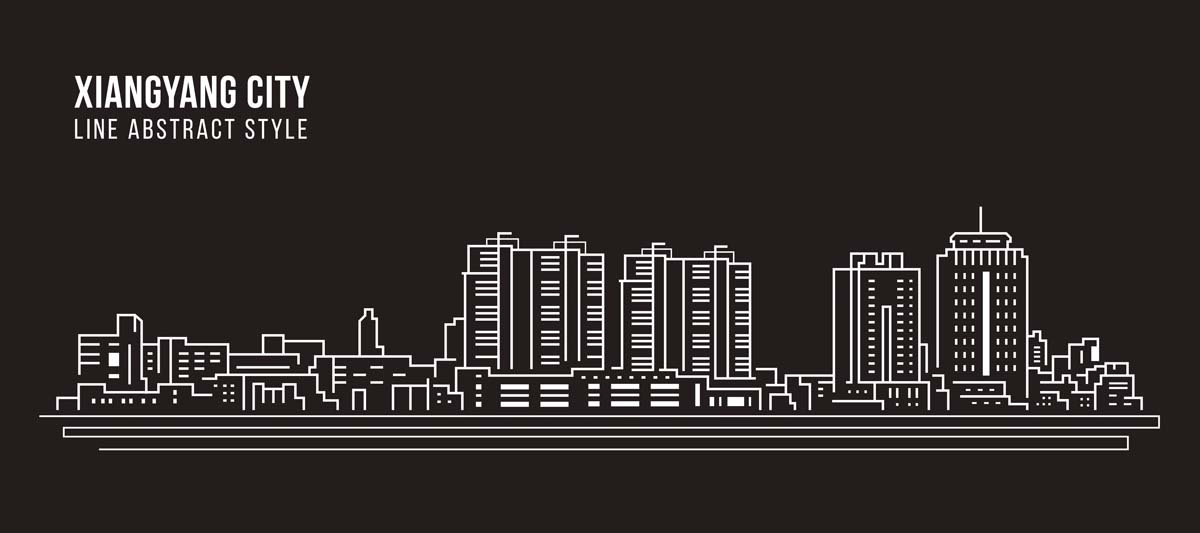 西安城市建筑剪影插画线稿平面海报素材