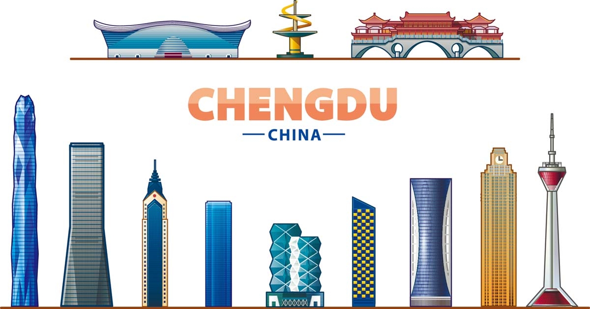 成都城市建筑剪影插画线稿平面海报素材
