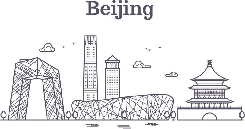北京城市建筑剪影插画线稿平面海报素材