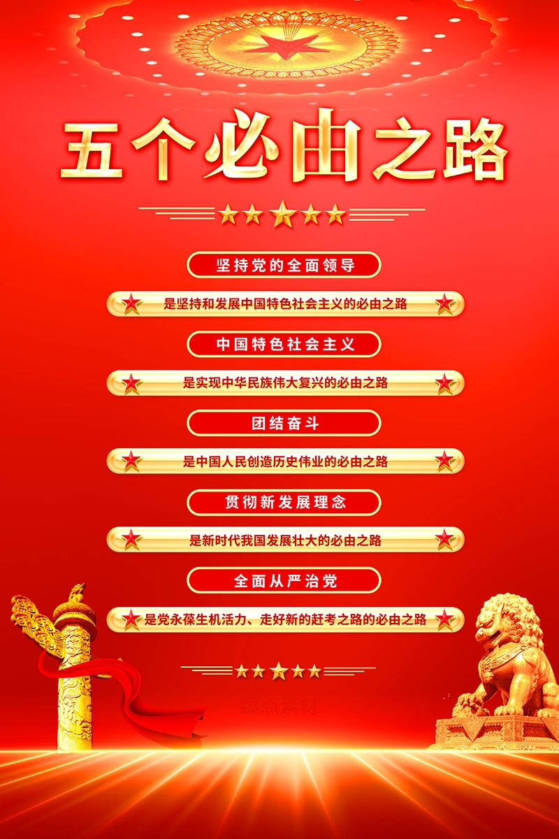深入学习理解五个必由之路宣传海报展板PSD设计素材竖版6