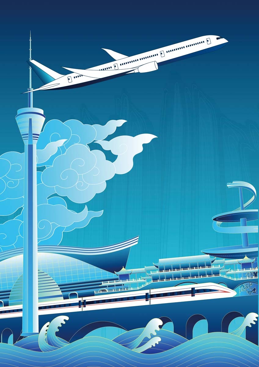成都城市建筑剪影插画线稿平面海报素材