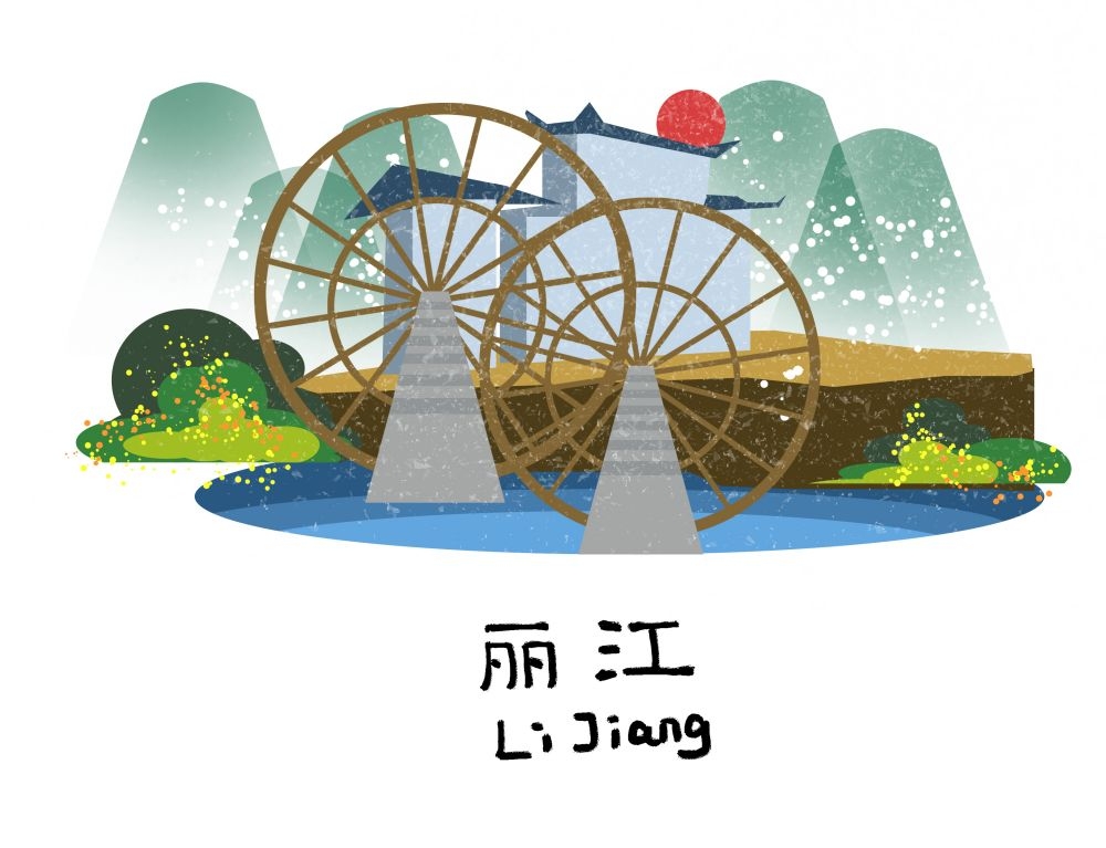 国潮云南昆明各城市插画平面海报素材
