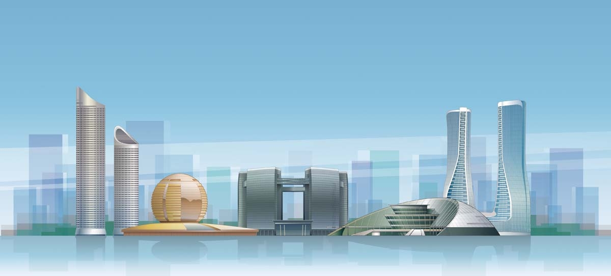 杭州城市建筑剪影插画海报素材