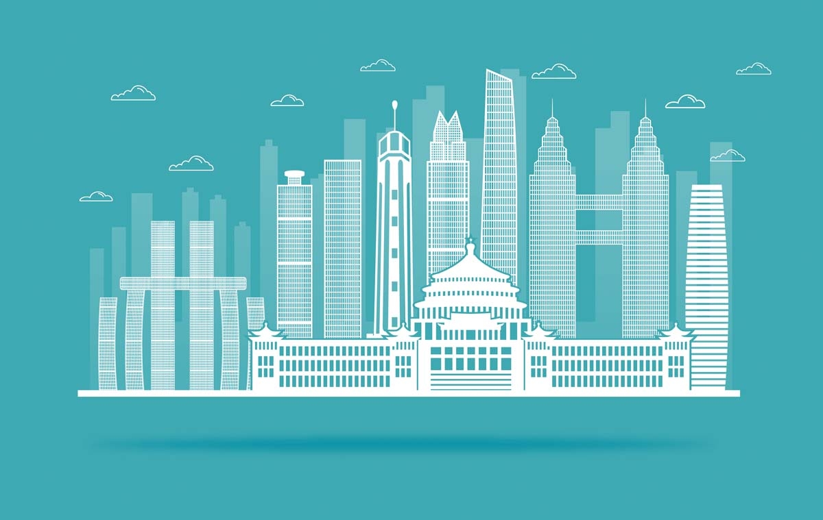 重庆城市建筑剪影插画线稿平面海报素材