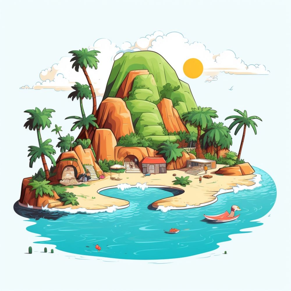 手绘卡通夏天夏日大海边沙滩天空自然风景插画背景展板海报矢量素材图 (24)