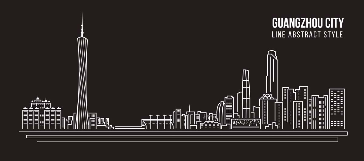 广州城市建筑剪影插画线稿平面海报素材