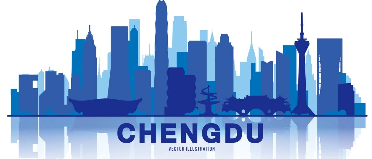 成都城市建筑剪影插画线稿平面海报素材