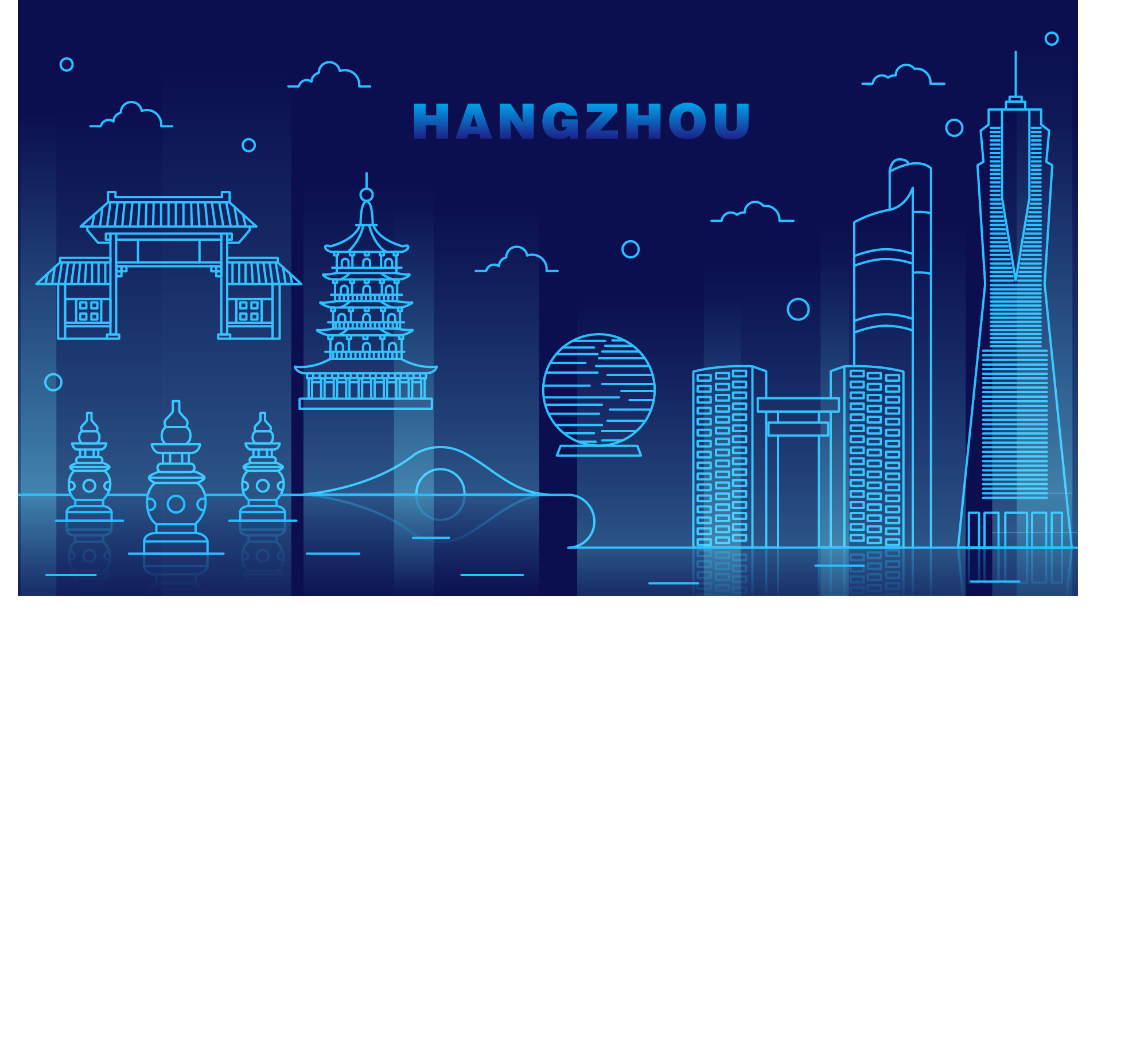 杭州城市建筑剪影插画海报素材