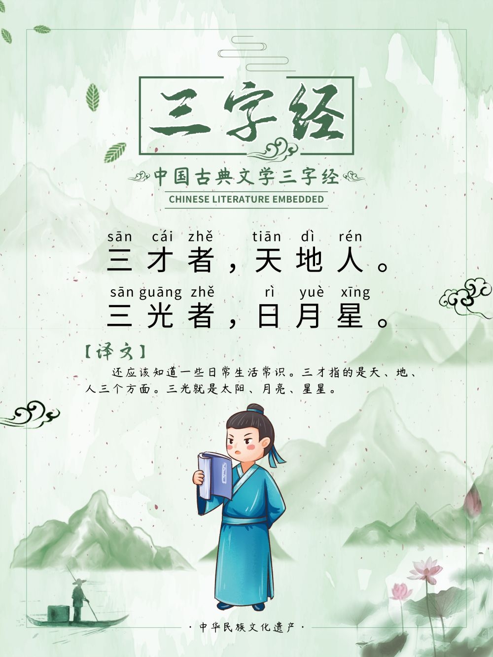 中国风古典传统美德中华文化三字经海报学校宣传展板素材