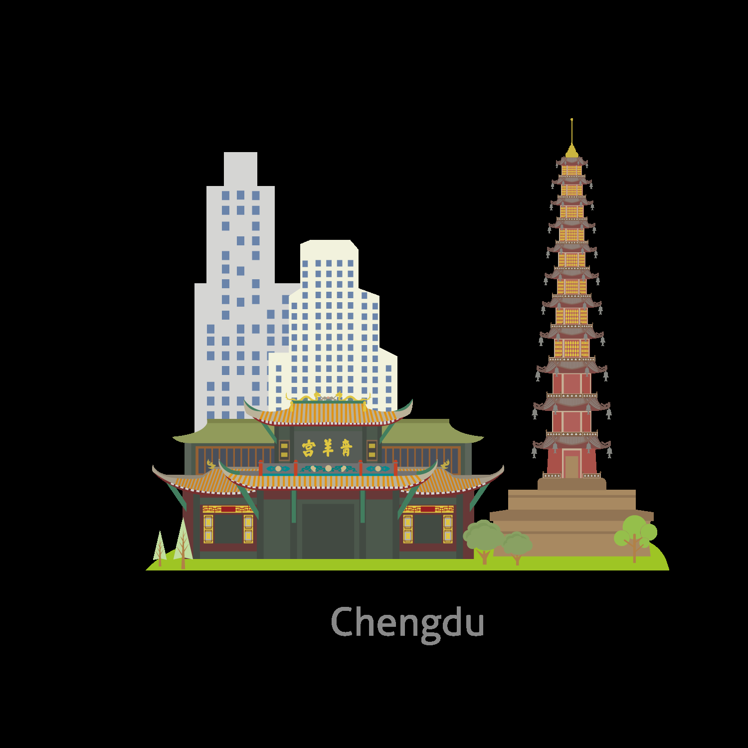 城市剪影PNG免抠元素