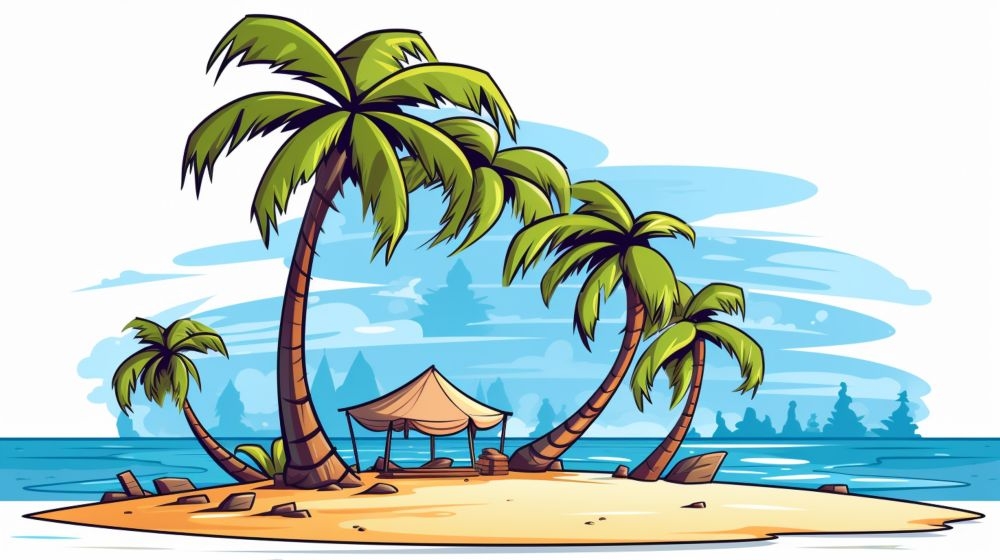 手绘卡通夏天夏日大海边沙滩天空自然风景插画背景展板海报矢量素材图 (15)