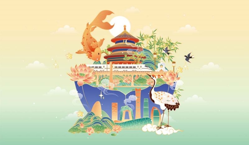 北京城市建筑剪影插画线稿平面海报素材