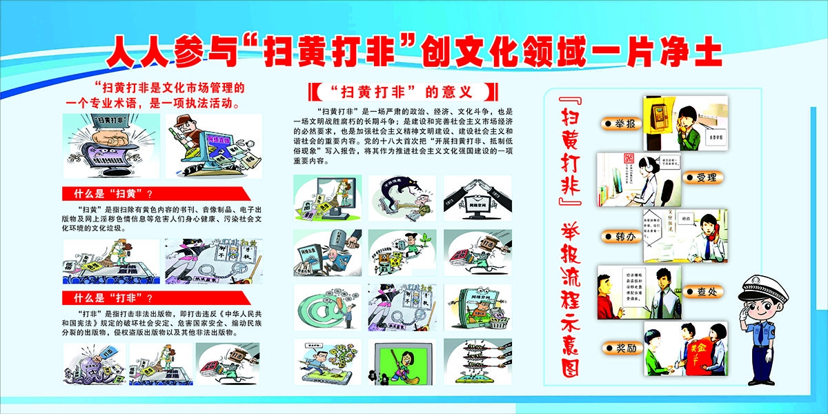 坚持扫黄打非拒绝黄赌毒主题展板宣传栏海报折页CDR模版素材2