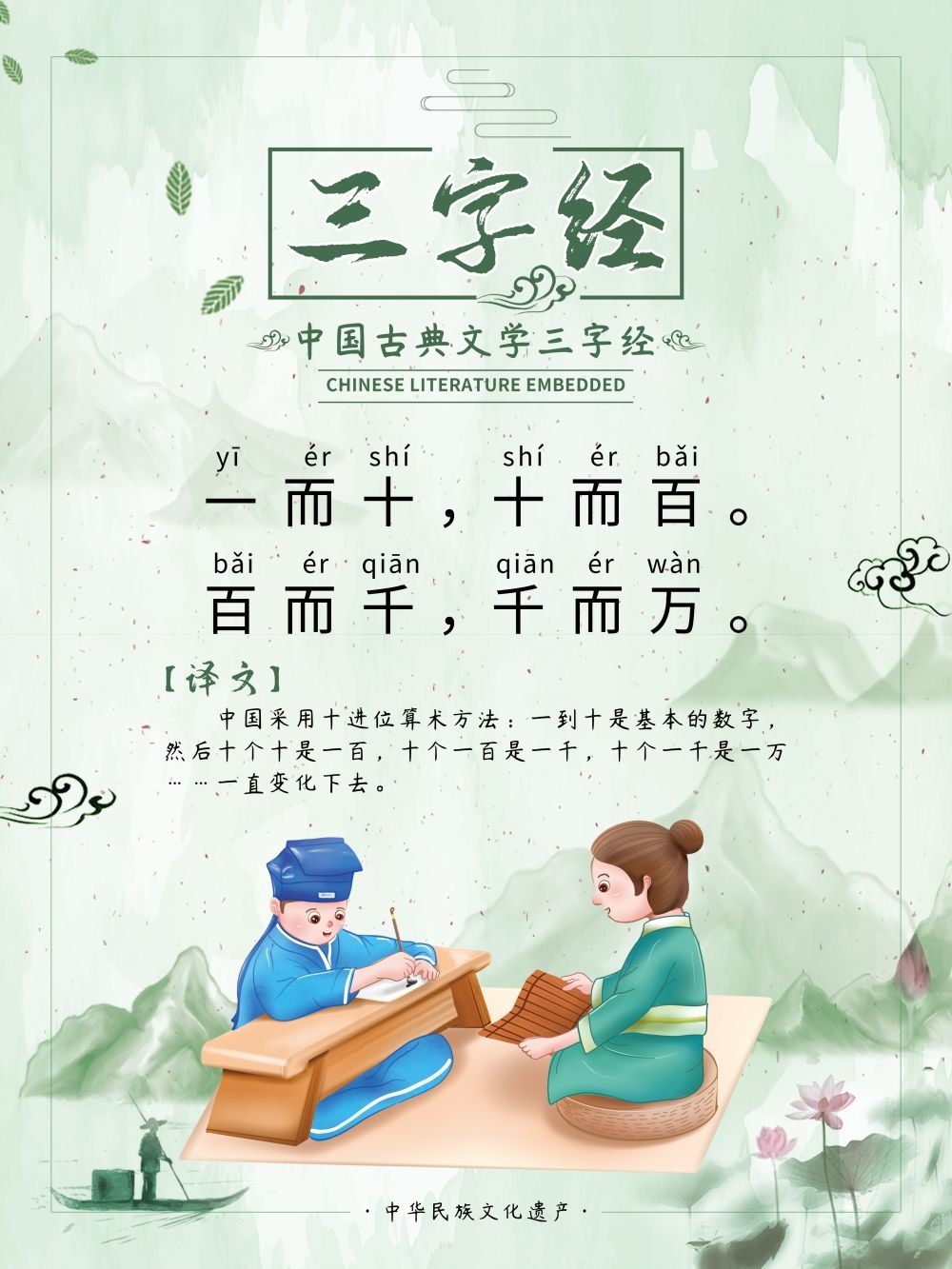 中国风古典传统美德中华文化三字经海报学校宣传展板素材
