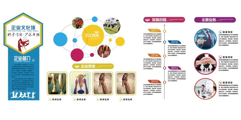 企业文化形象墙模板公司历程创意宣传栏喷绘设计PSD展板素材92