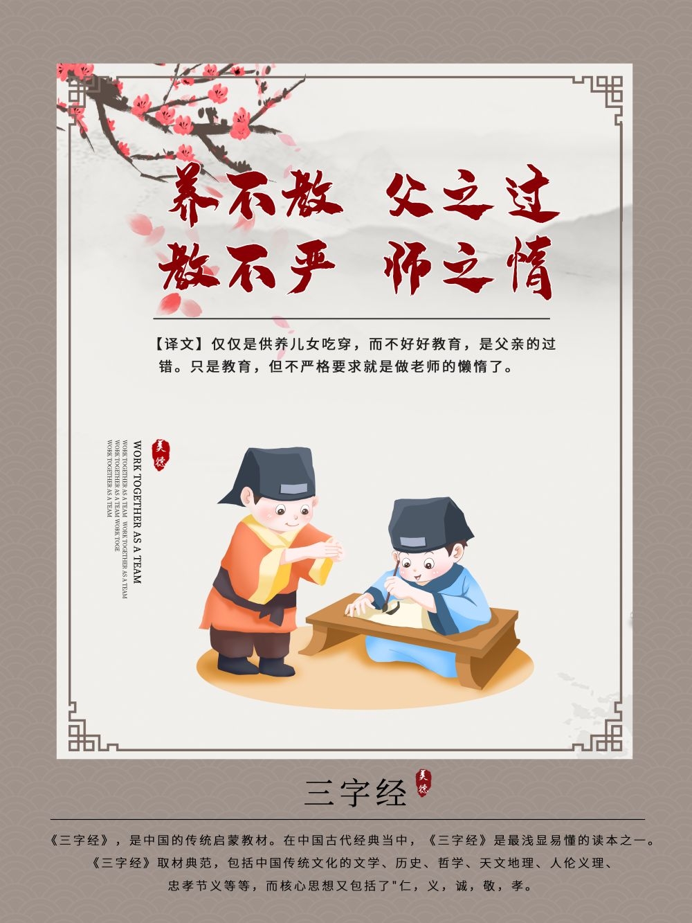 中国风古典传统美德中华文化三字经海报学校宣传展板素材