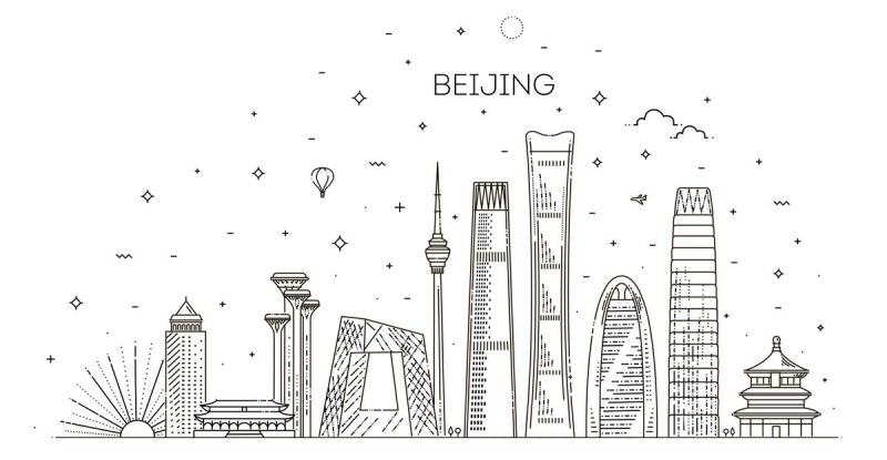 北京城市建筑剪影插画线稿平面海报素材